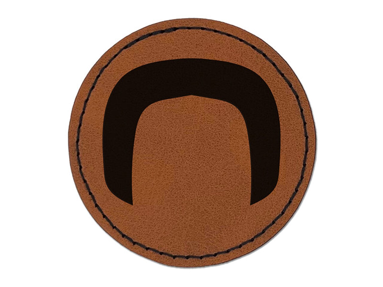 Horseshoe Mustache Moustache Silhouette Round Iron-On Engraved Faux Leather Patch Applique - 2.5"